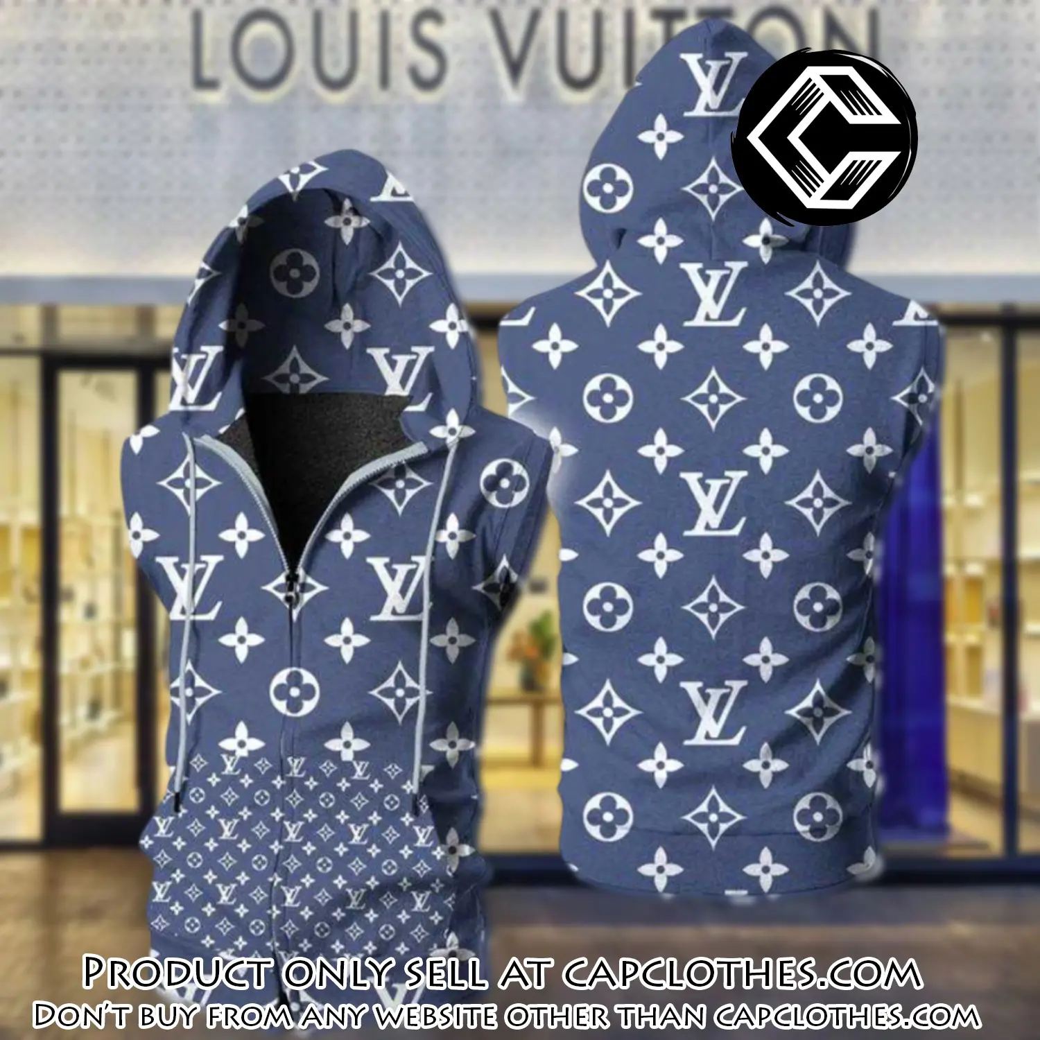 Louis vuitton blue unisex sleeveless zip up hoodie luxury for men women szh010 cc5836990